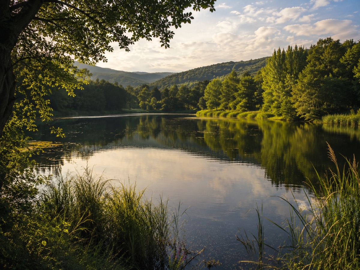 Un beau lac de pêche bordé de nature